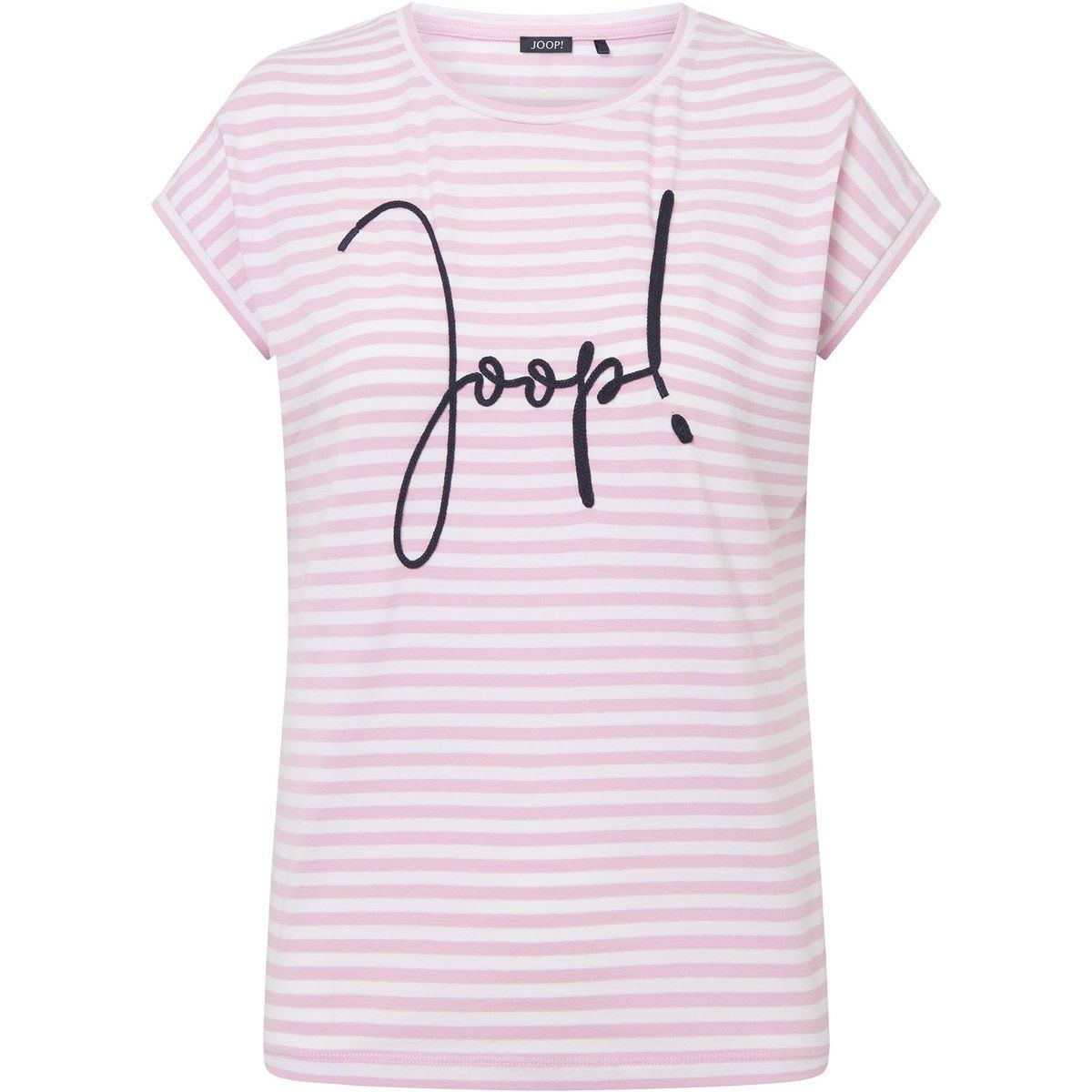 Gestreiftes Rundhalsshirt mit Logo-Stickerei