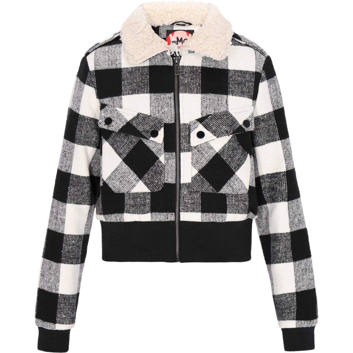 Gingham-Jacke mit Sherpa-Kragen