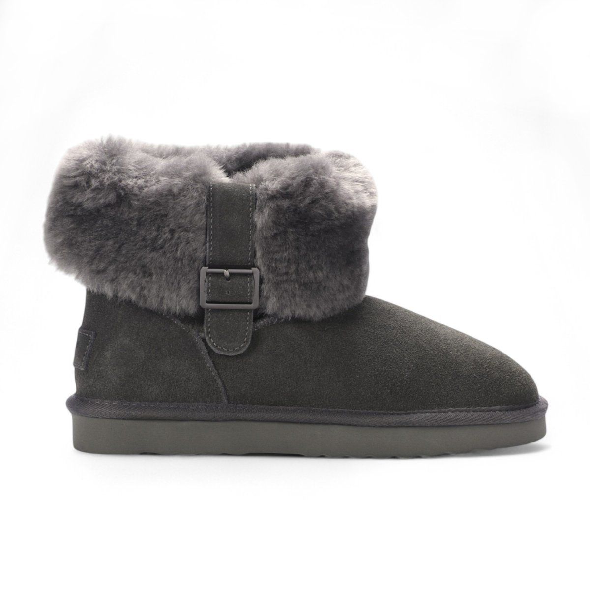 Gefütterte Wildleder-Stiefeletten mit Schnalle