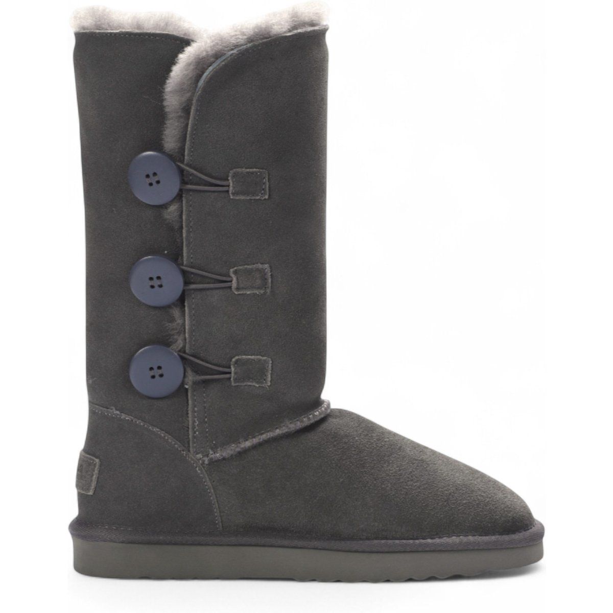 Schafleder-Wildlederstiefel mit Knöpfen