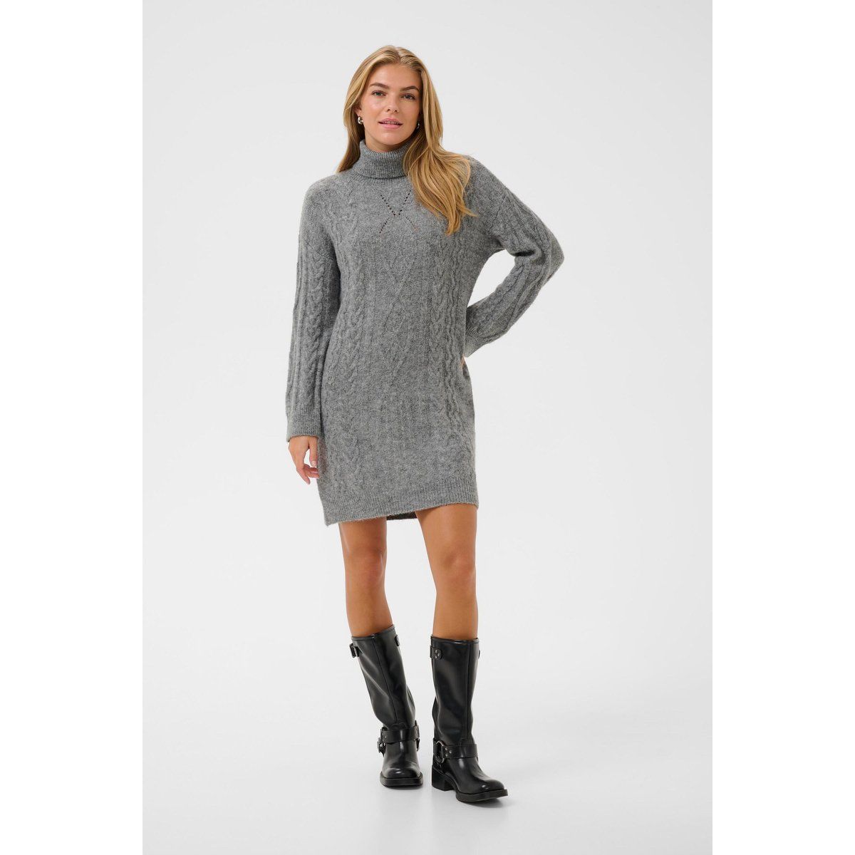 Strickkleid mit Zopfmuster und Rollkragen