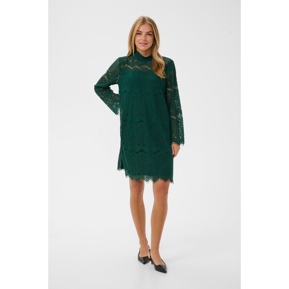 Hochgeschlossenes Spitzenkleid mit Blumenmuster