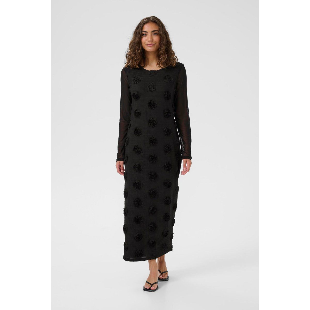 Maxikleid mit 3D-Blumenapplikationen