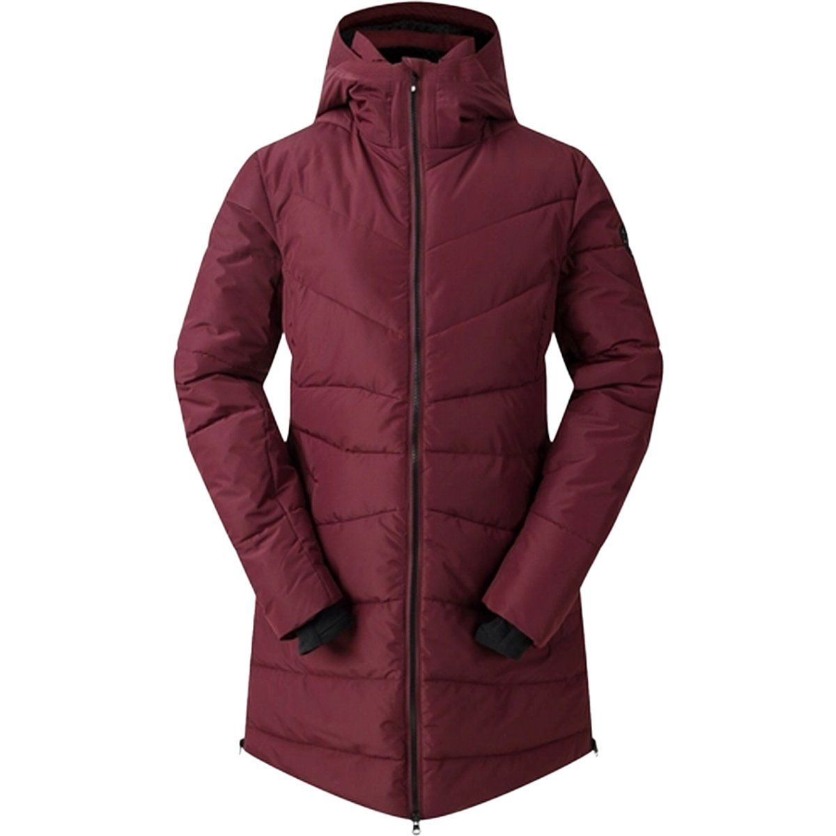 Lange wattierte Skijacke mit Kapuze