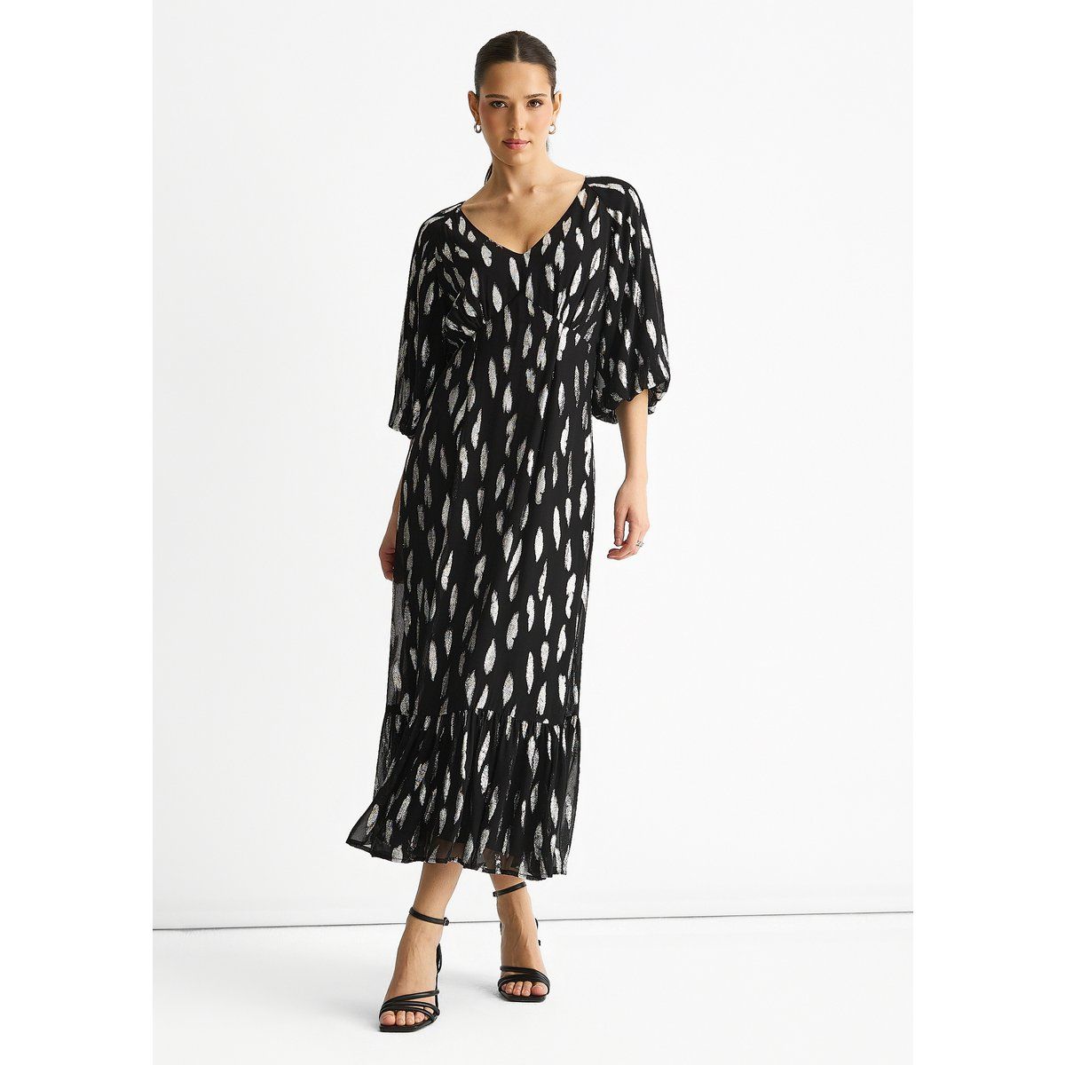 Gemustertes Maxikleid mit Ballonärmeln