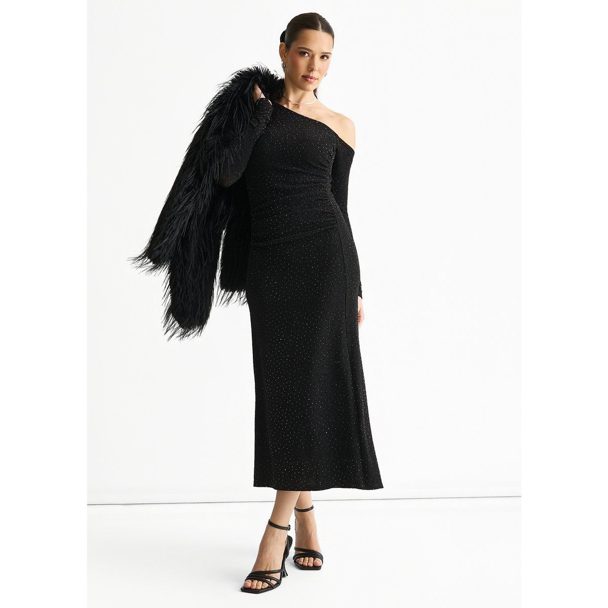 Besetztes Off-Shoulder Midikleid aus Jersey