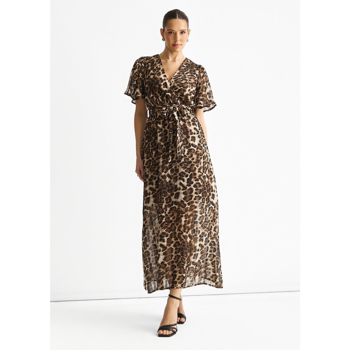Elegantes Wickel-Midikleid mit Leoprint