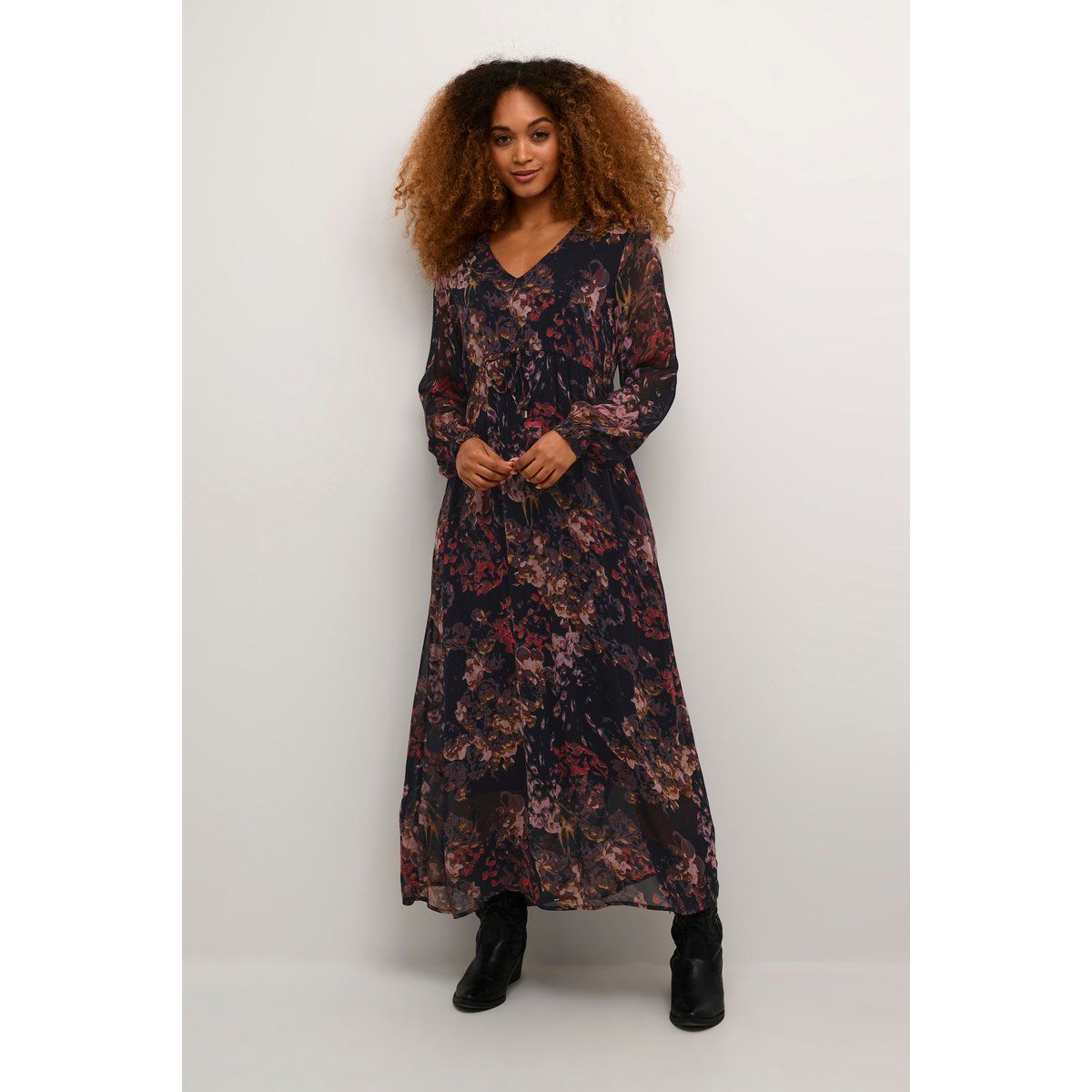 Florales Chiffon-Maxikleid mit Tunnelzug
