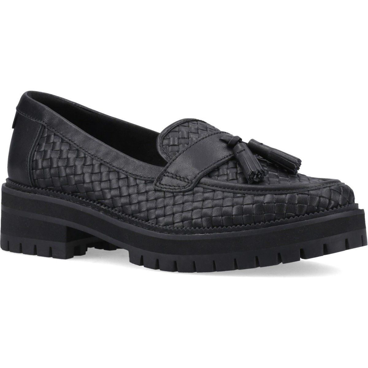 Geflochtene Plateau-Loafer mit Quasten