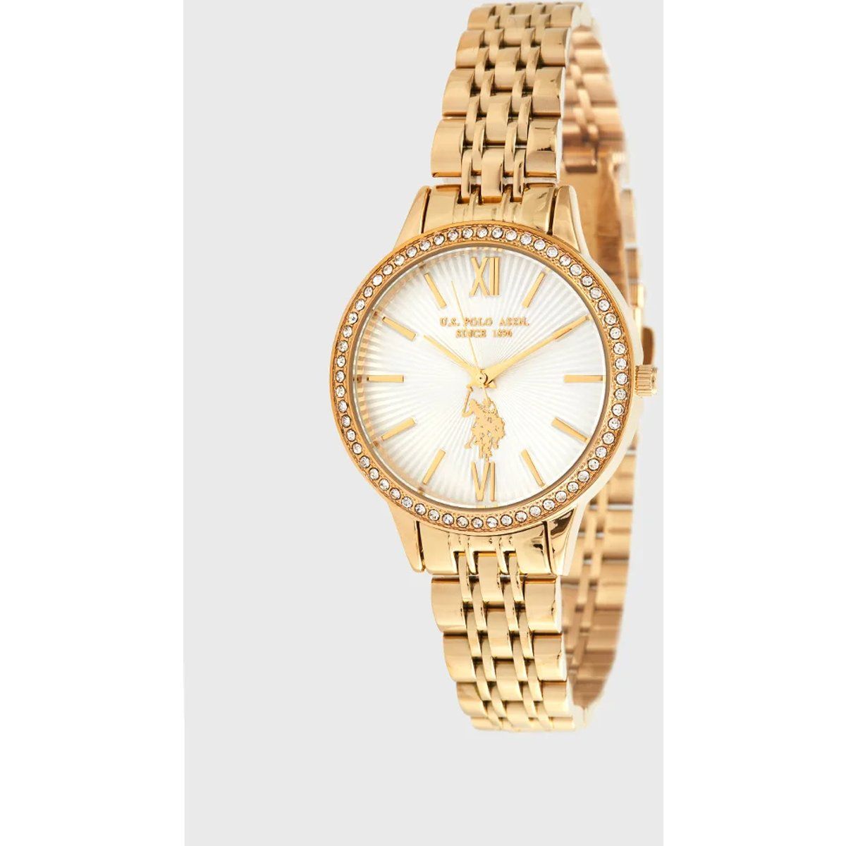 Goldene Armbanduhr mit Kristallverzierung