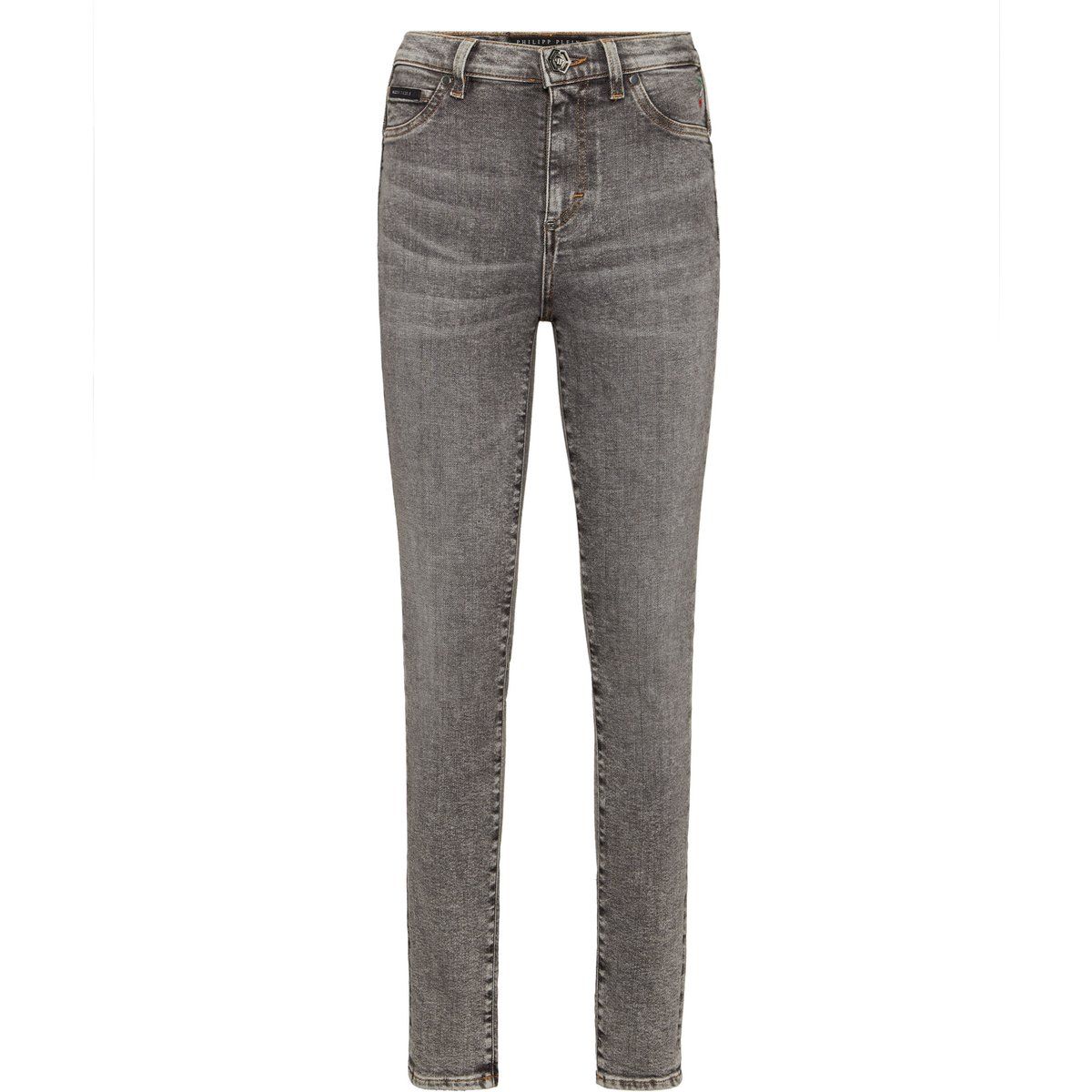 Schimmernde Denim-Jeggings mit hoher Taille