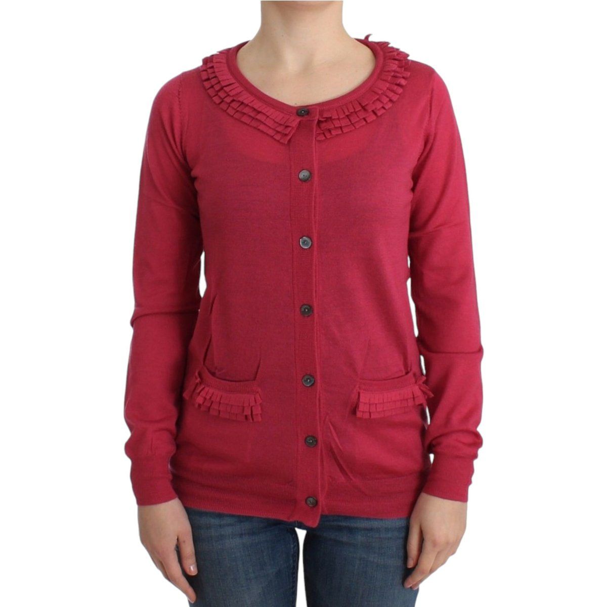 Strickjacke aus Merinowolle mit Rüschen