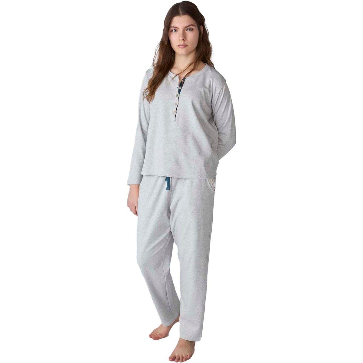 Langärmeliger Pyjama mit Henley-Ausschnitt