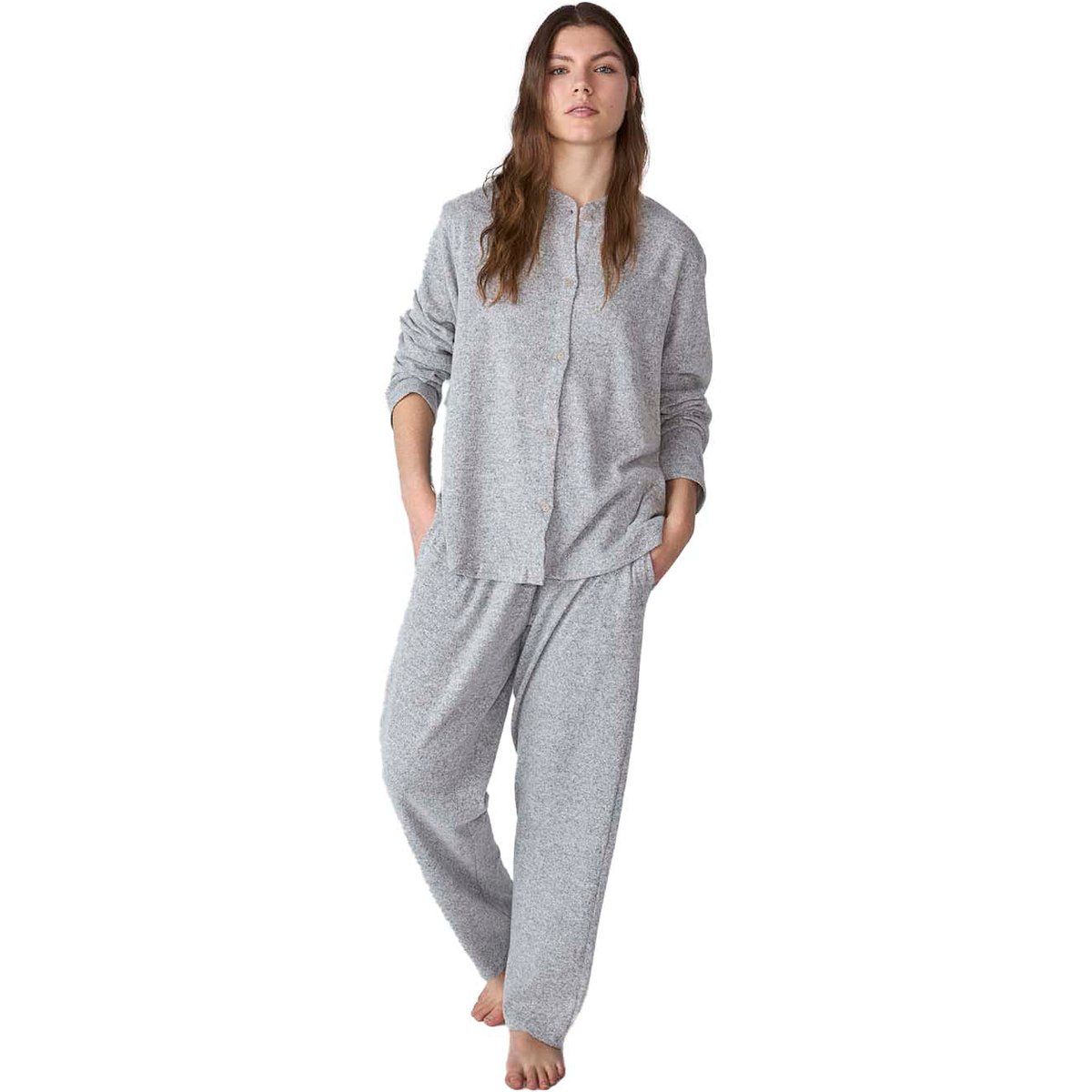 Weiches Melange-Pyjama-Set mit Knopfleiste