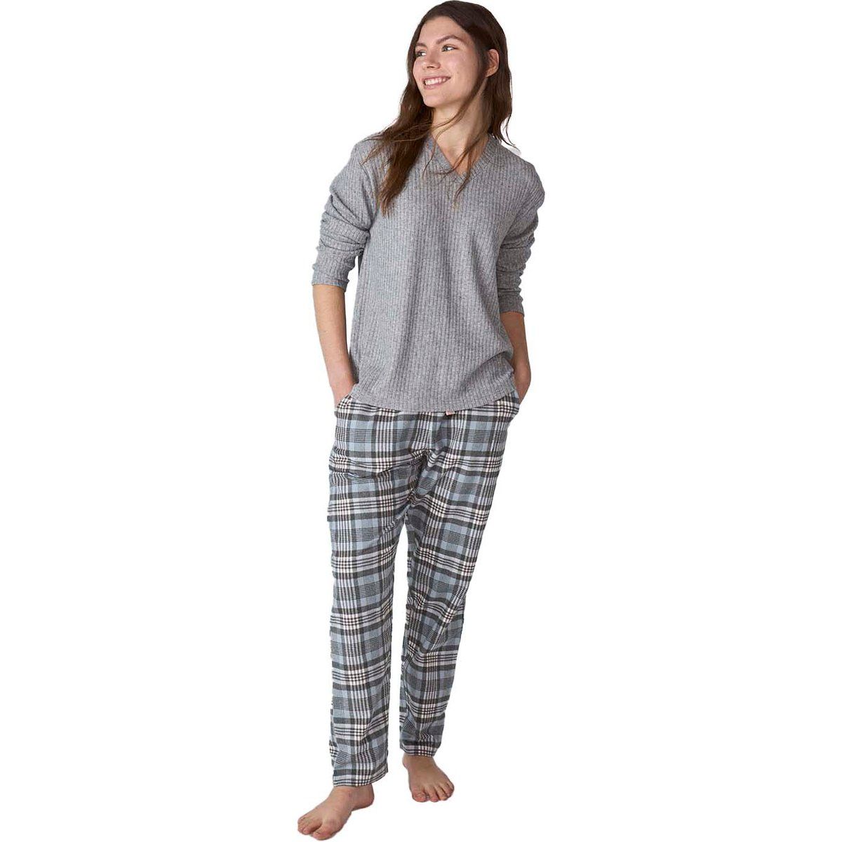 Geripptes Schlafanzug-Set mit Karohose