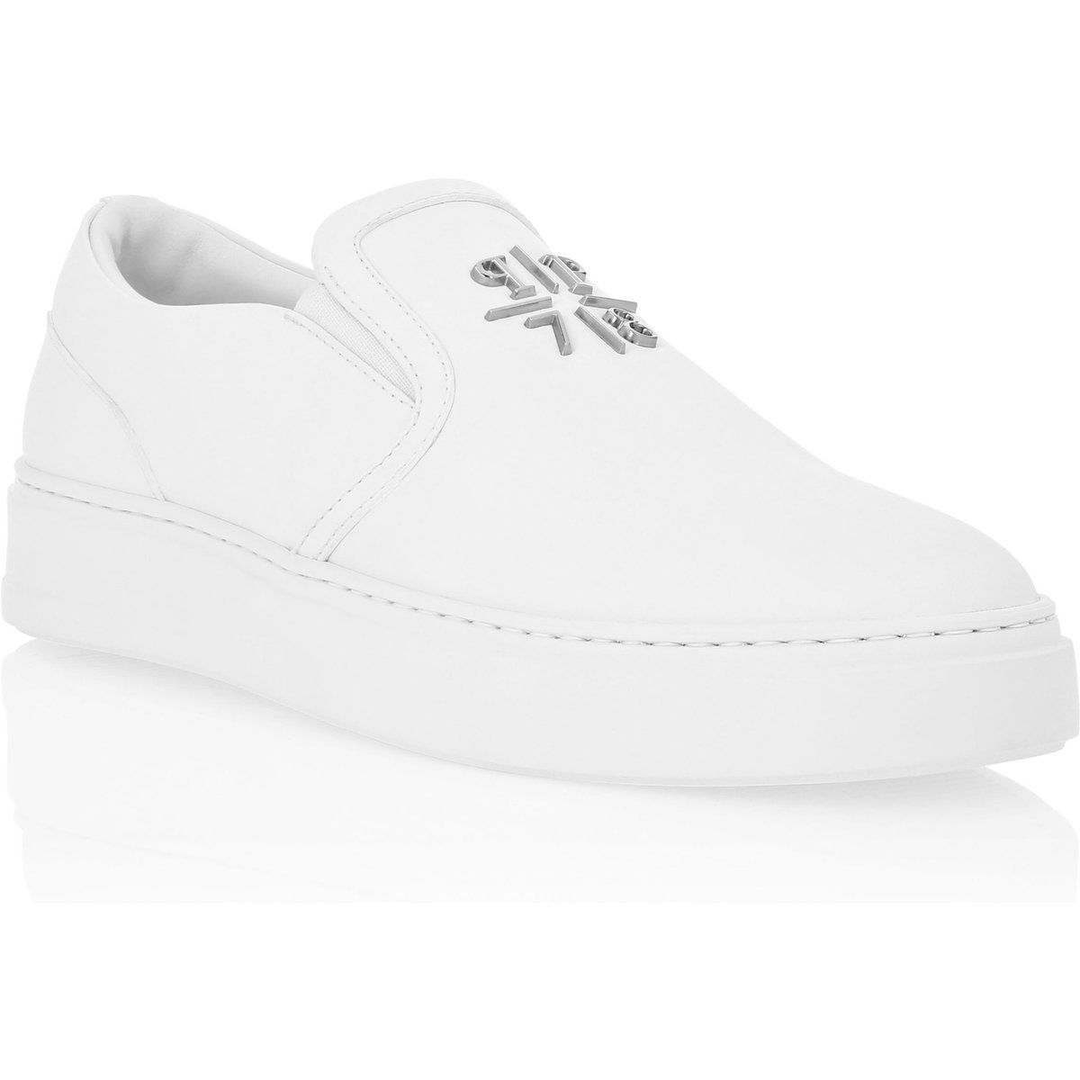 Weiße Slip-On-Plateausneaker aus Kalbsleder
