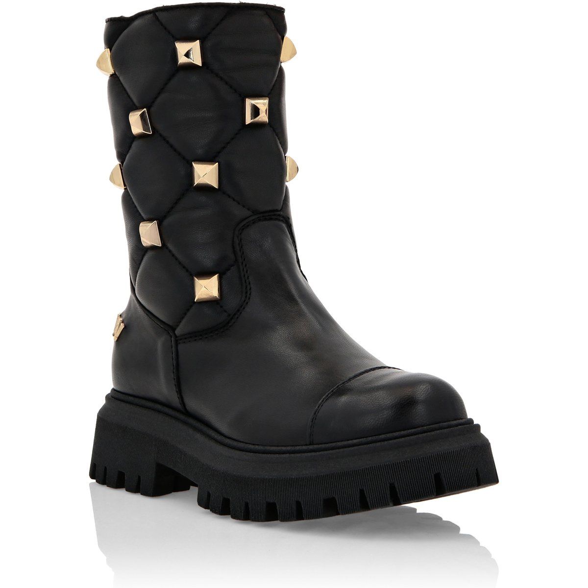 Gesteppte Leder-Combat-Boots mit Nieten