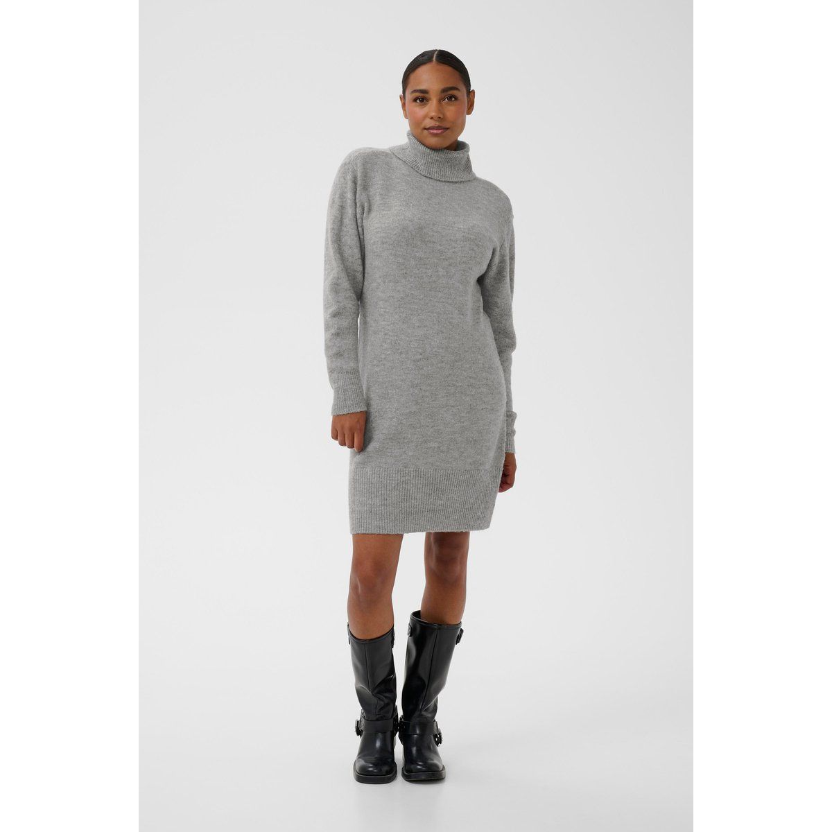 Rollkragen-Strickkleid in Grau