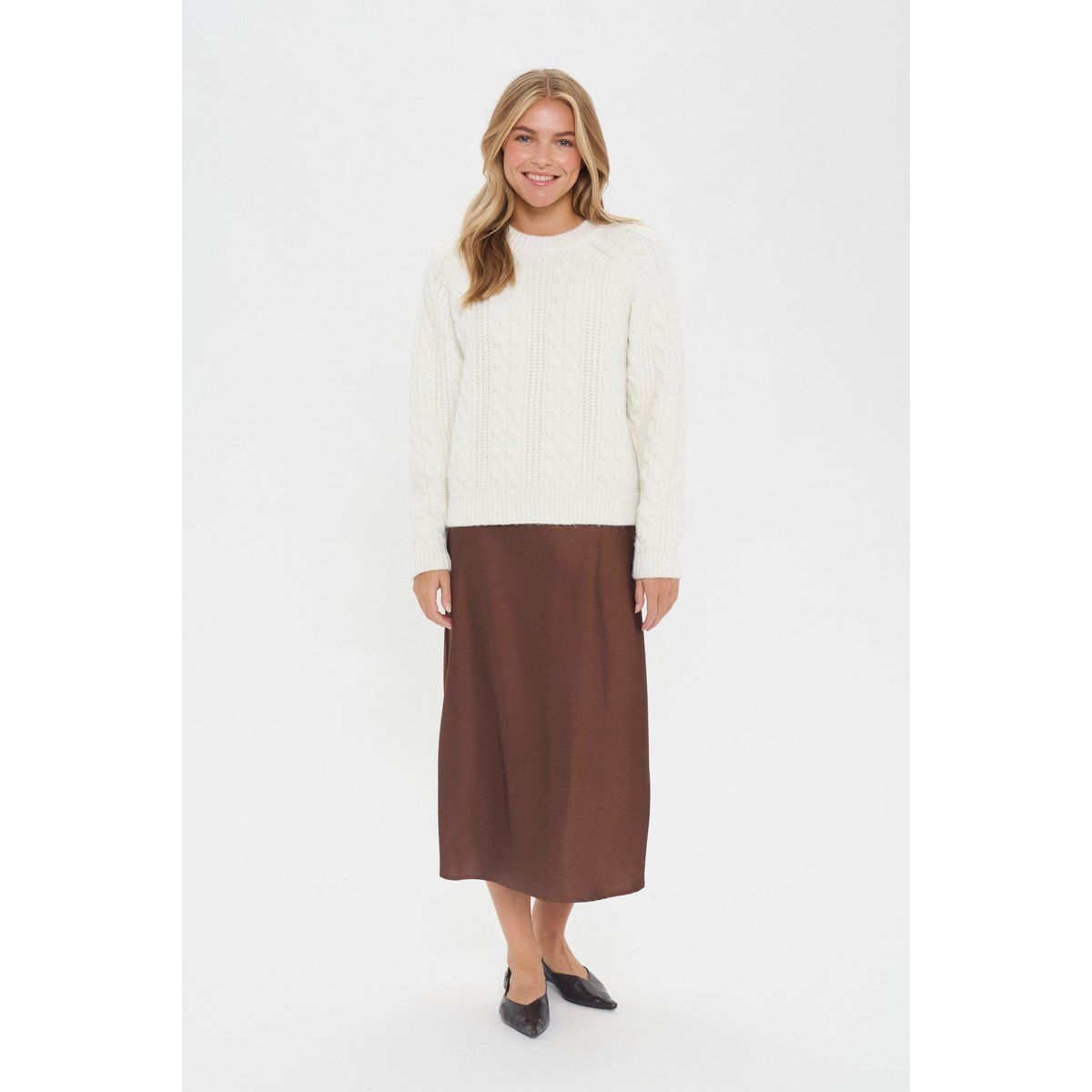 Zopfstrickpullover mit Perlen-Verzierung