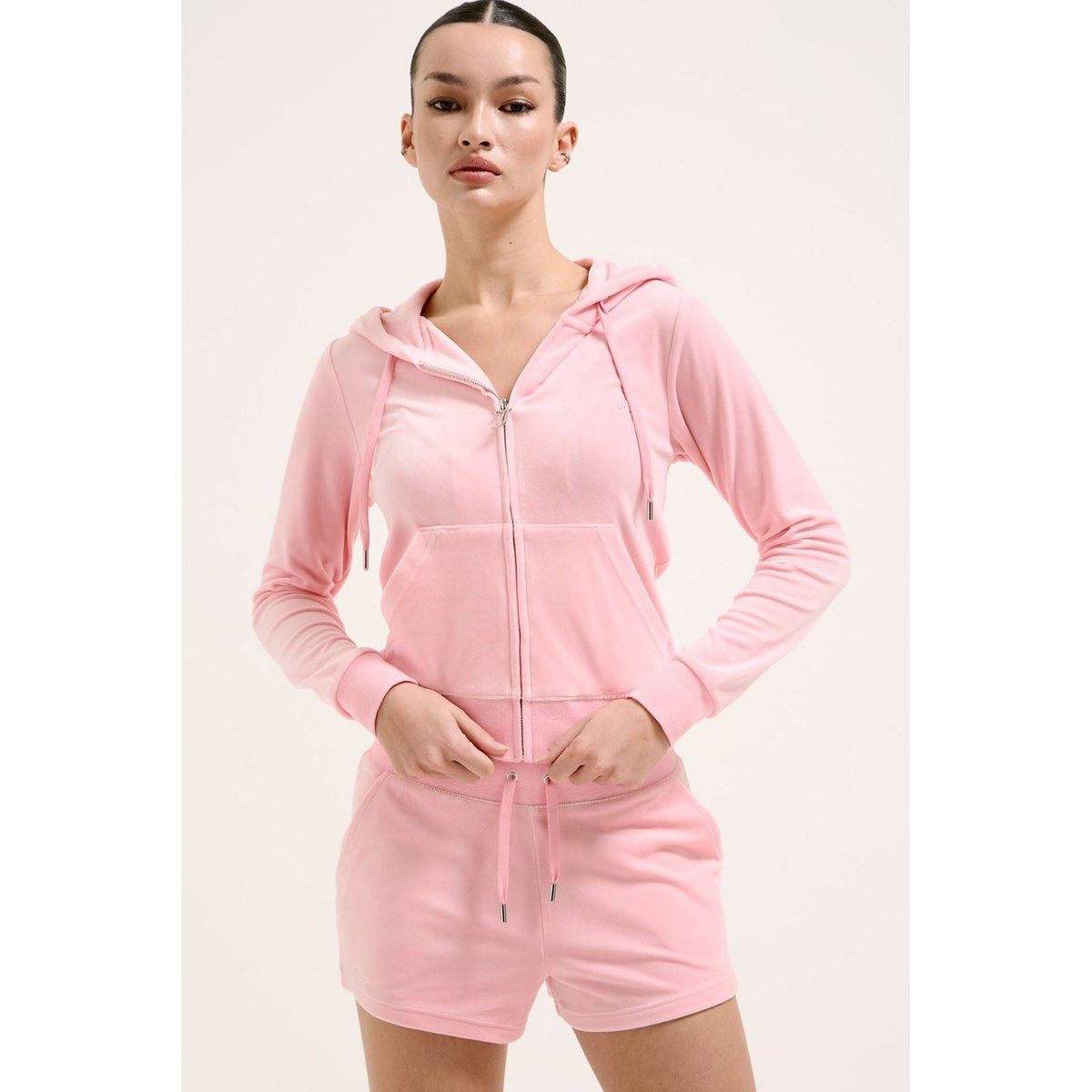 Klassischer Velours-Kapuzenpullover mit Reißverschluss