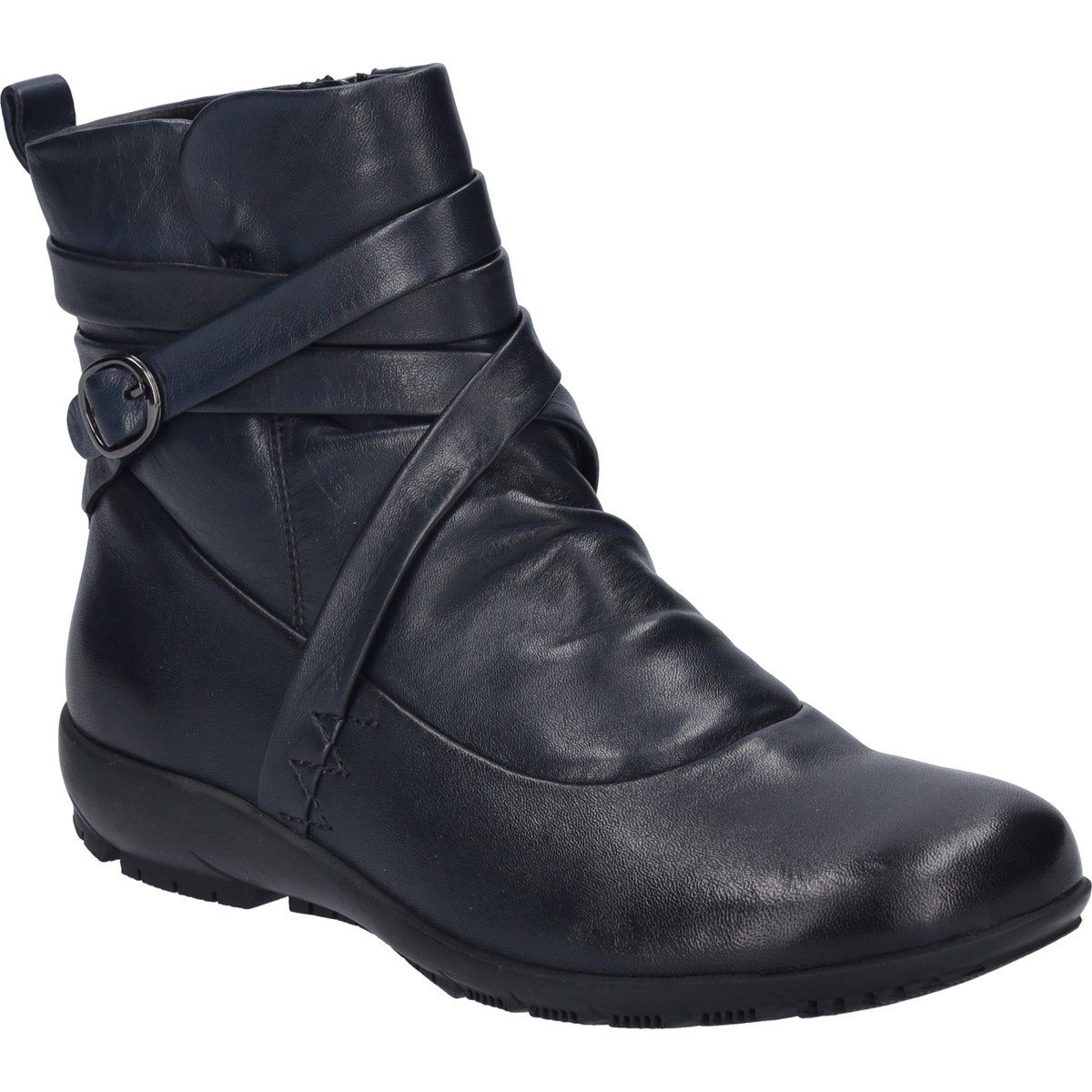 Lederstiefeletten mit Raffung und Schnalle