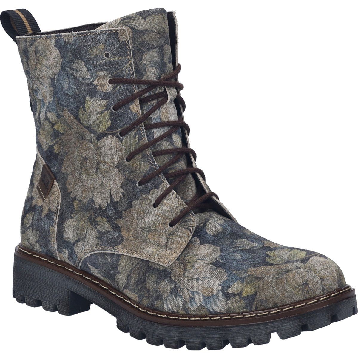 Geschnürte Lederstiefeletten mit Blumenmuster