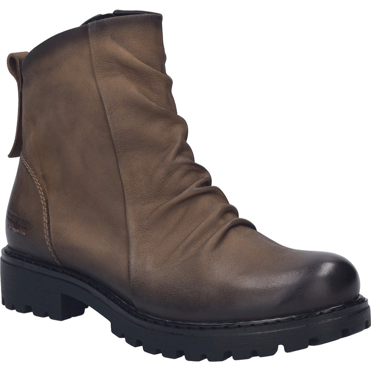 Geraffte Lederstiefeletten mit Profilsohle