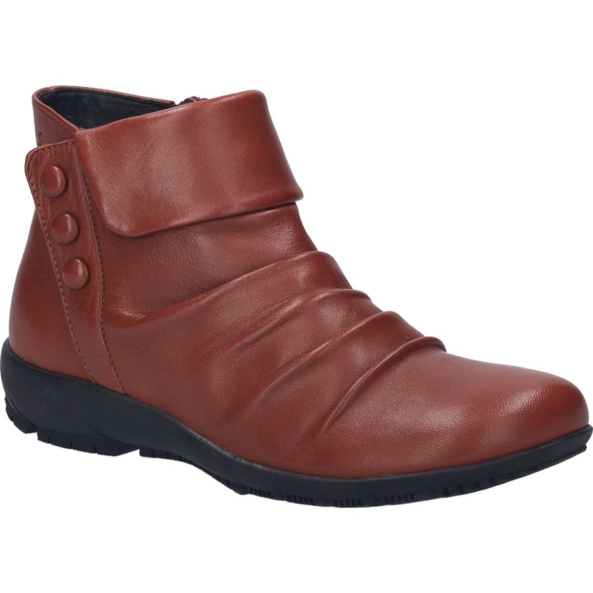Lederstiefeletten mit Raffung und Reißverschluss