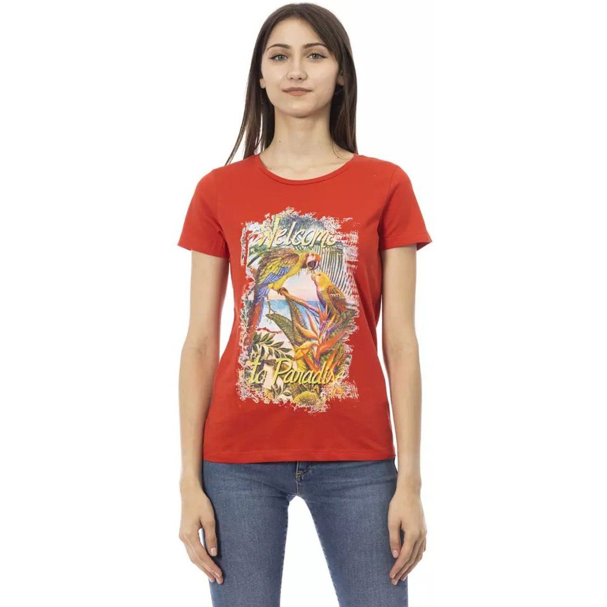 Baumwoll-T-Shirt mit tropischem Papageien-Print