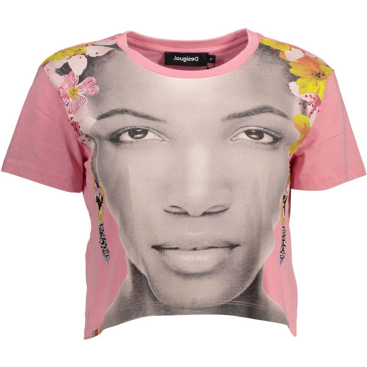 Crop-T-Shirt mit Kunst- und Blumendruck