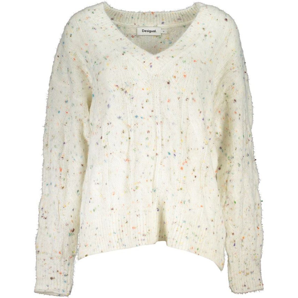 Zopfstrick-V-Ausschnitt-Pullover mit Konfetti-Optik