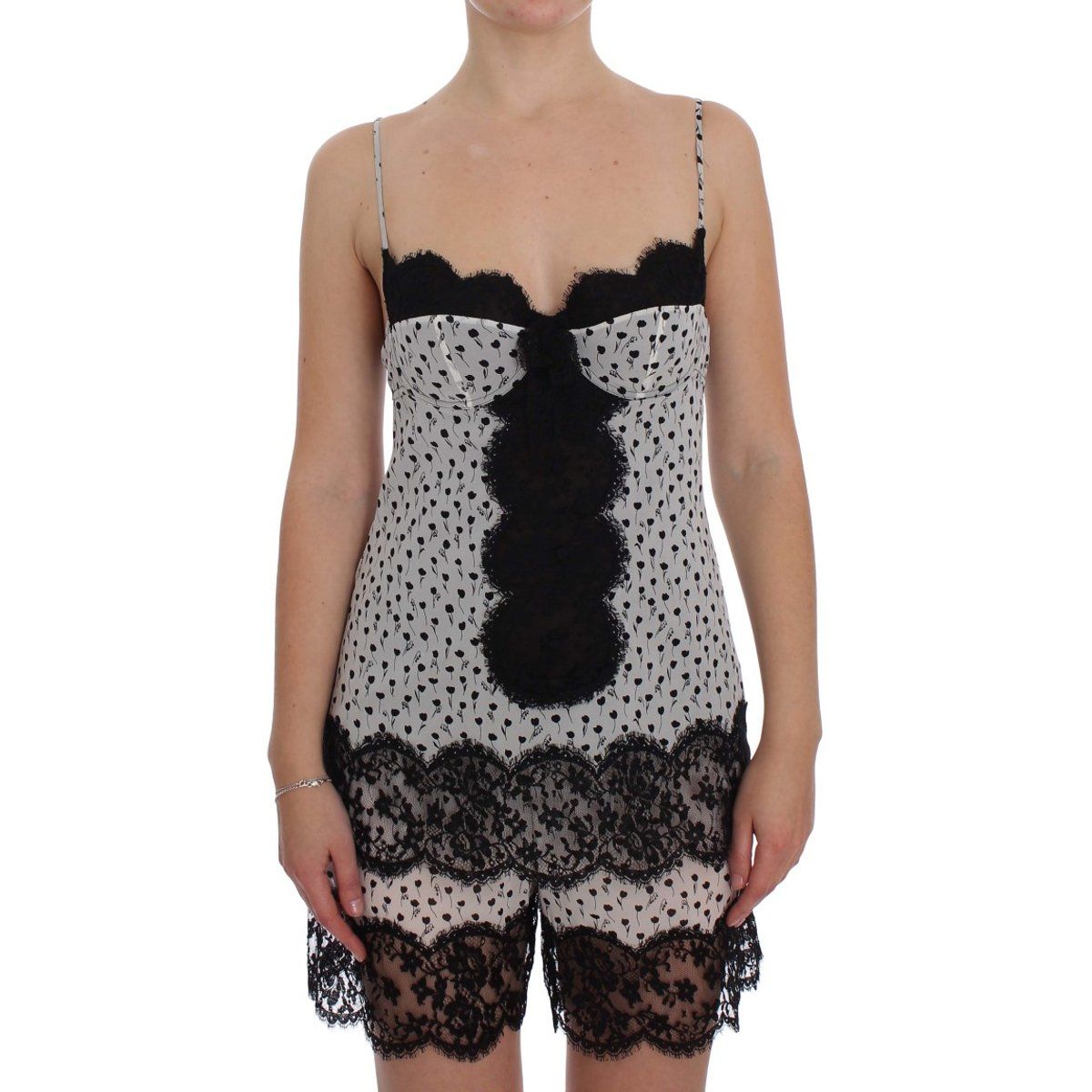 Seidenchemise mit floralem Print und Spitze
