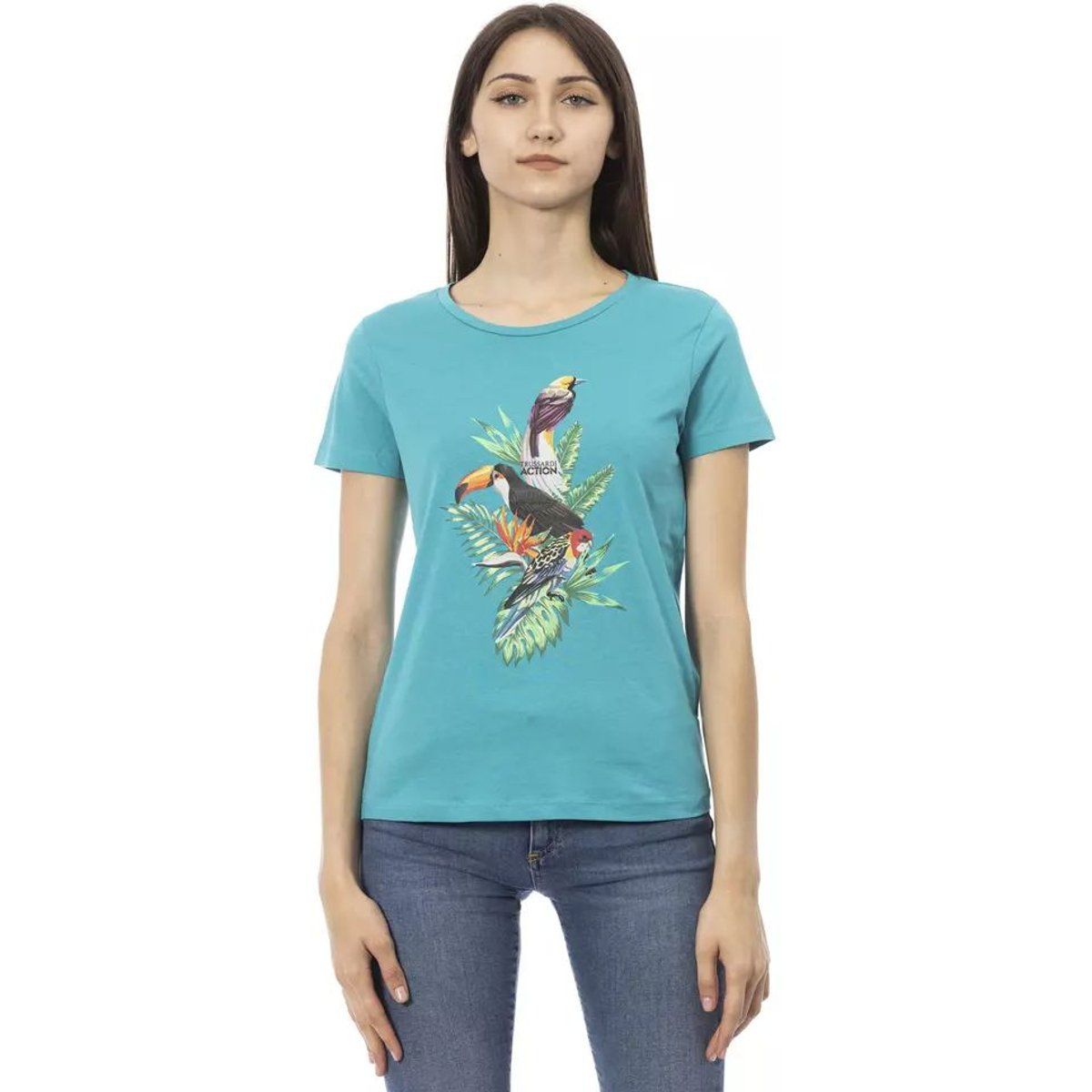 Baumwoll-T-Shirt mit tropischem Vogelprint
