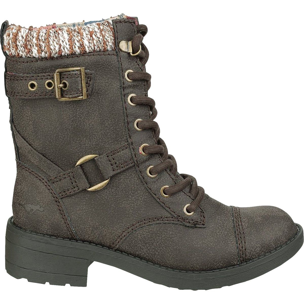 Biker-Boots mit Schnürung und Strickkragen