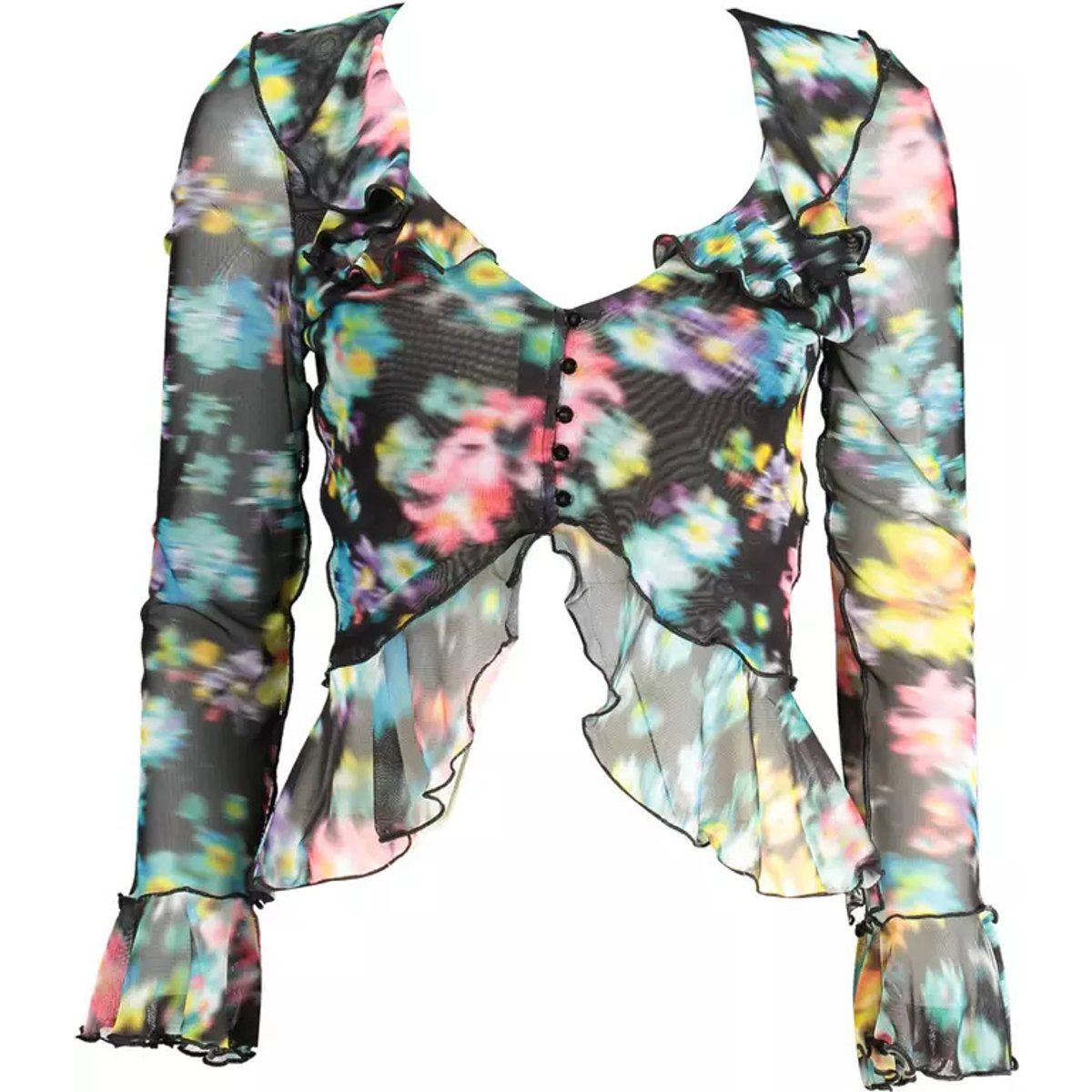 Florale Netzbluse mit Rüschen