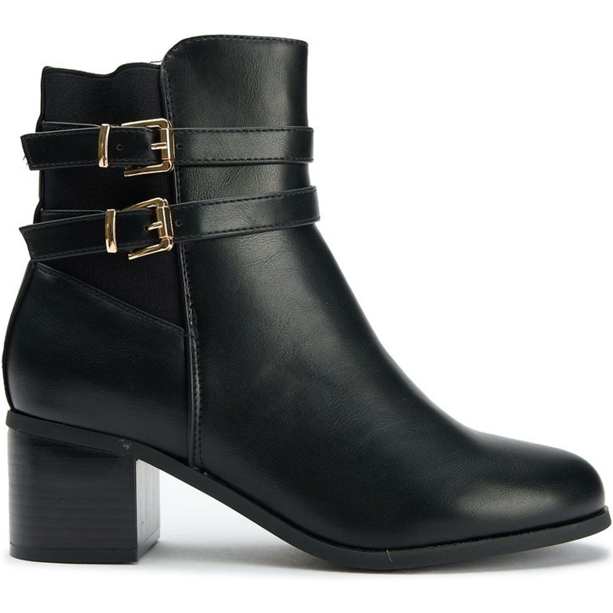 Ankle Boots mit Doppel-Schnalle und Blockabsatz