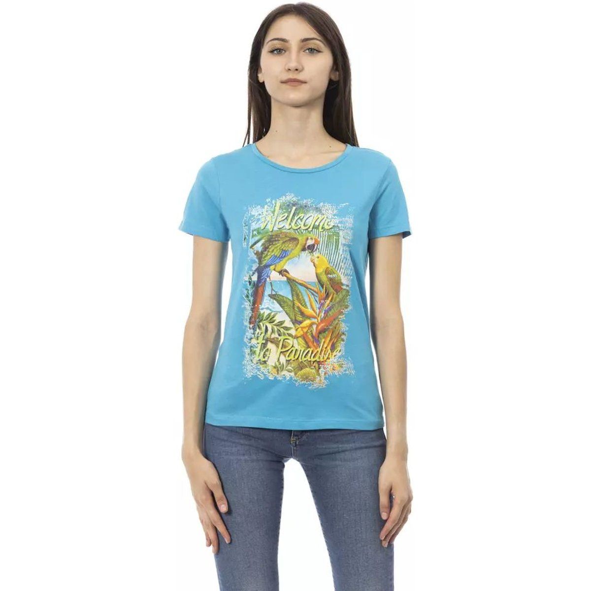 Baumwoll-T-Shirt mit tropischem Papageien-Print