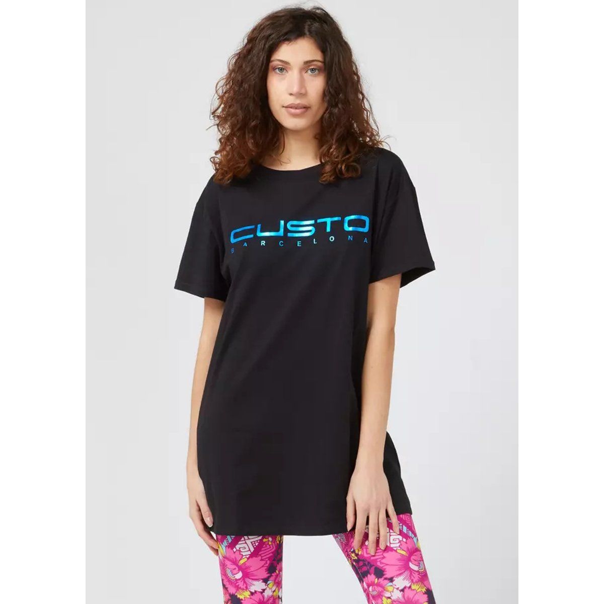 Lockeres Longline-T-Shirt mit Metallic-Logo