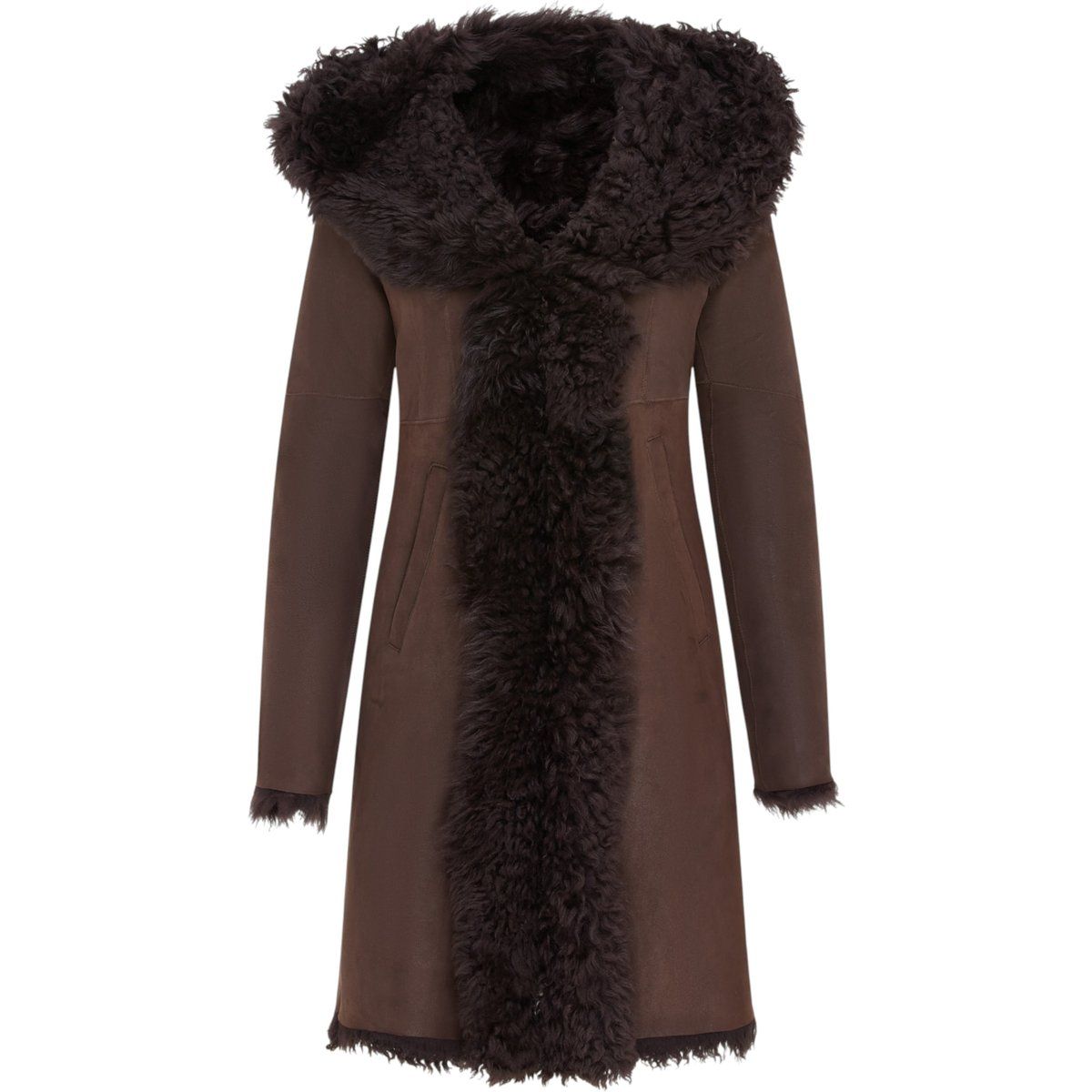 Luxuriöser Toscana Shearling-Mantel mit Kapuze