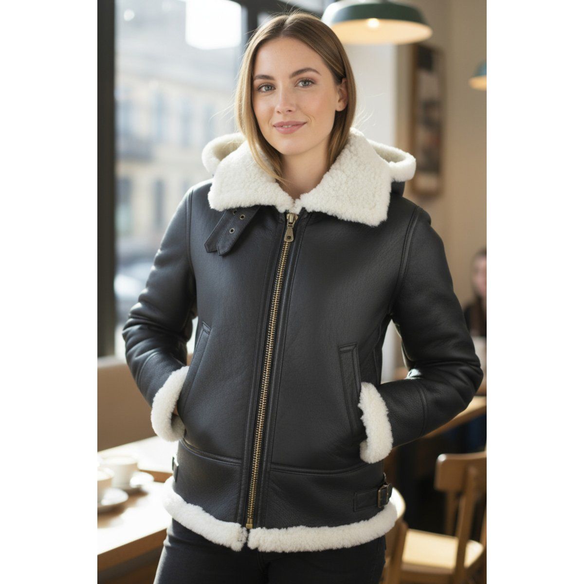 B3 Bomberjacke mit Lammfell-Kapuze