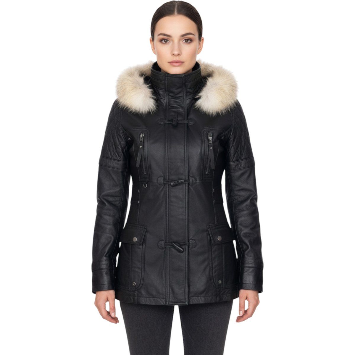Gesteppter Lederparka mit Pelz