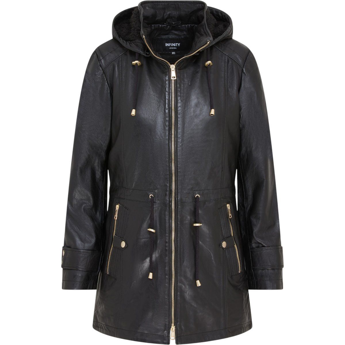 Lederparka mit abnehmbarer Kapuze