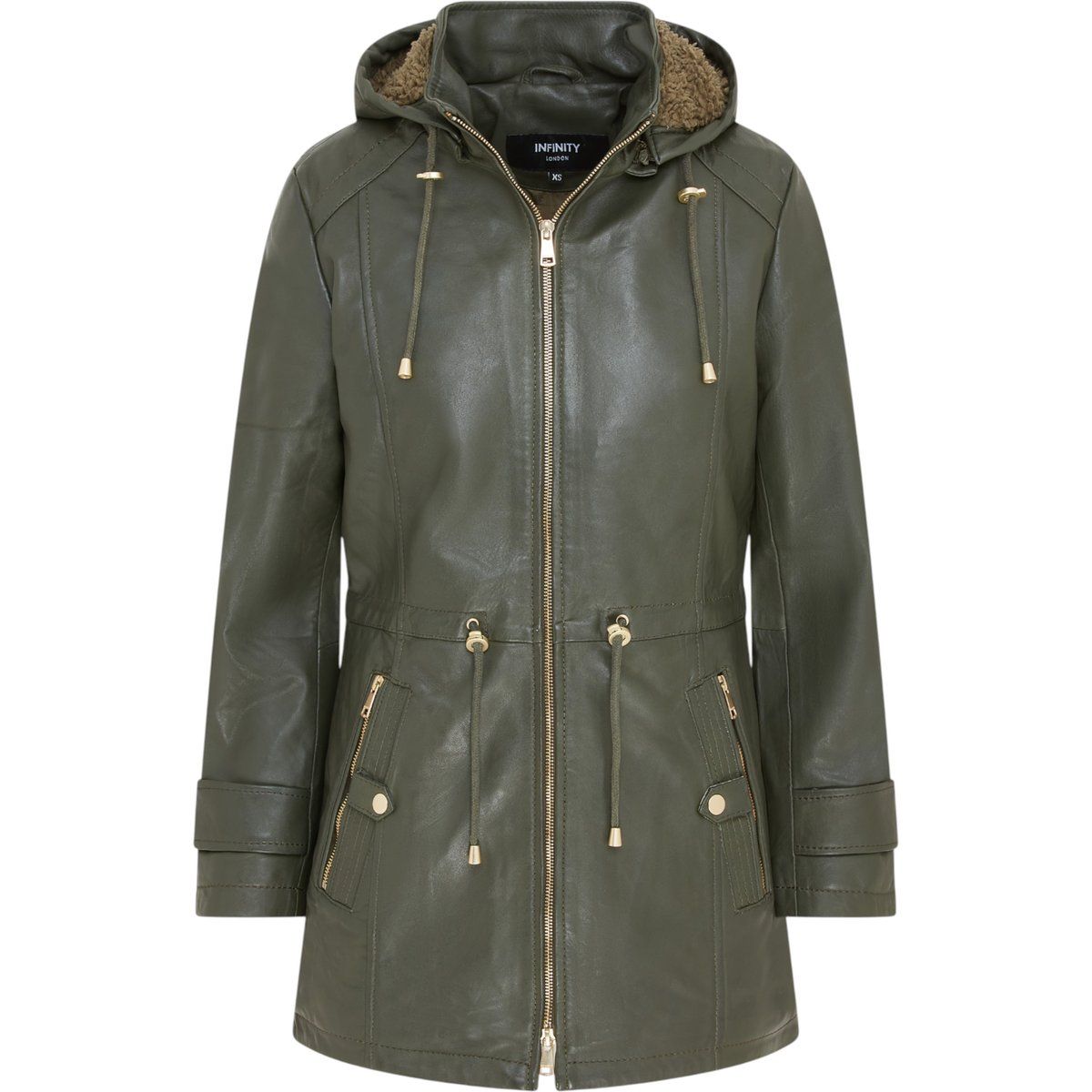 Lederparka mit abnehmbarer Kapuze