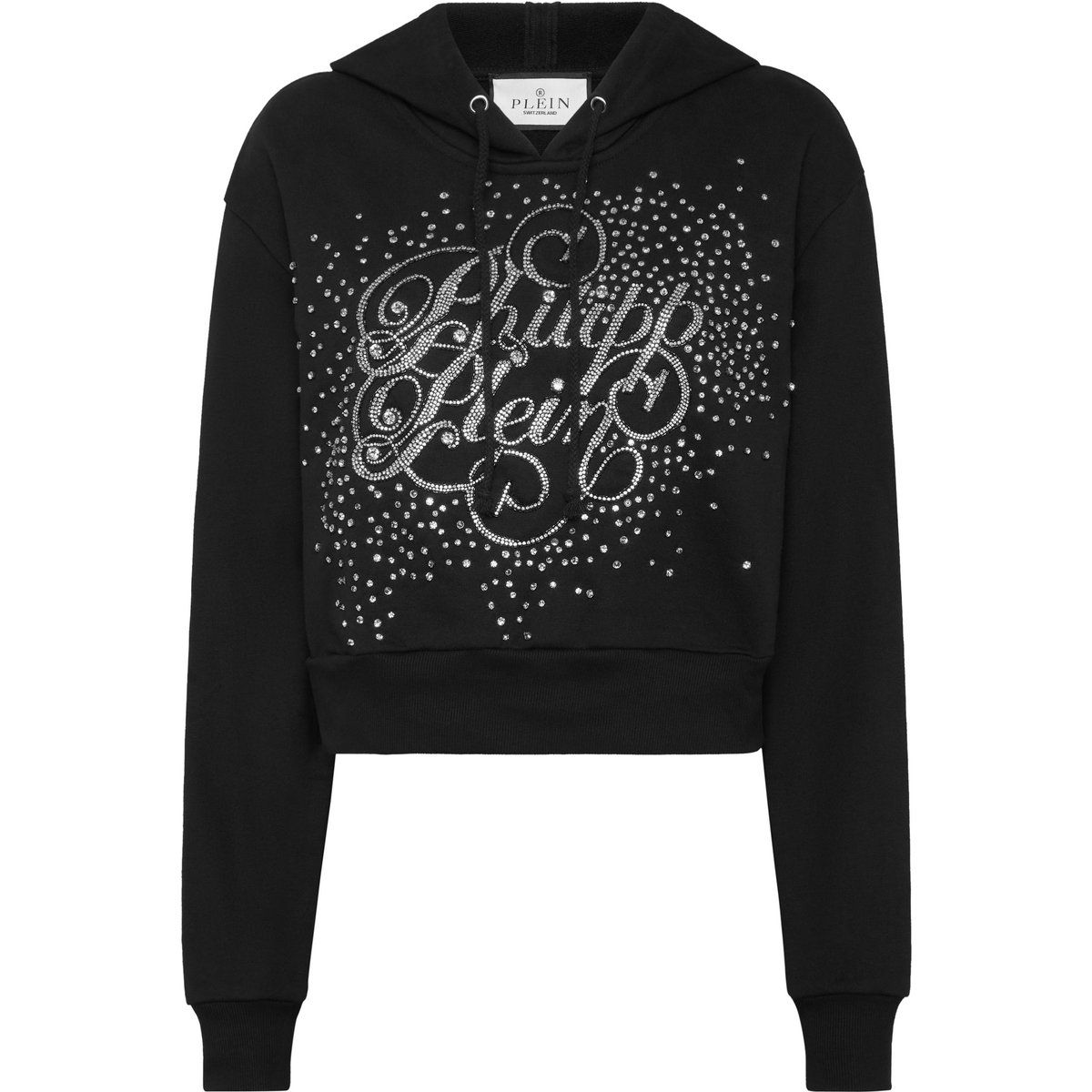 Kurzer Fleece-Hoodie mit Strass-Verzierung