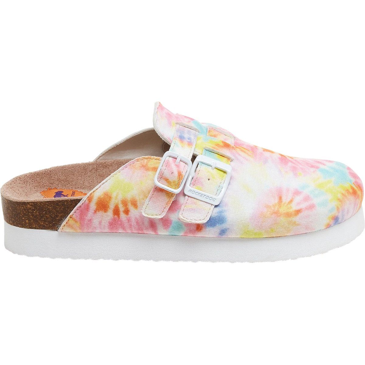 Pantoletten mit Batik-Muster und Doppelschnalle