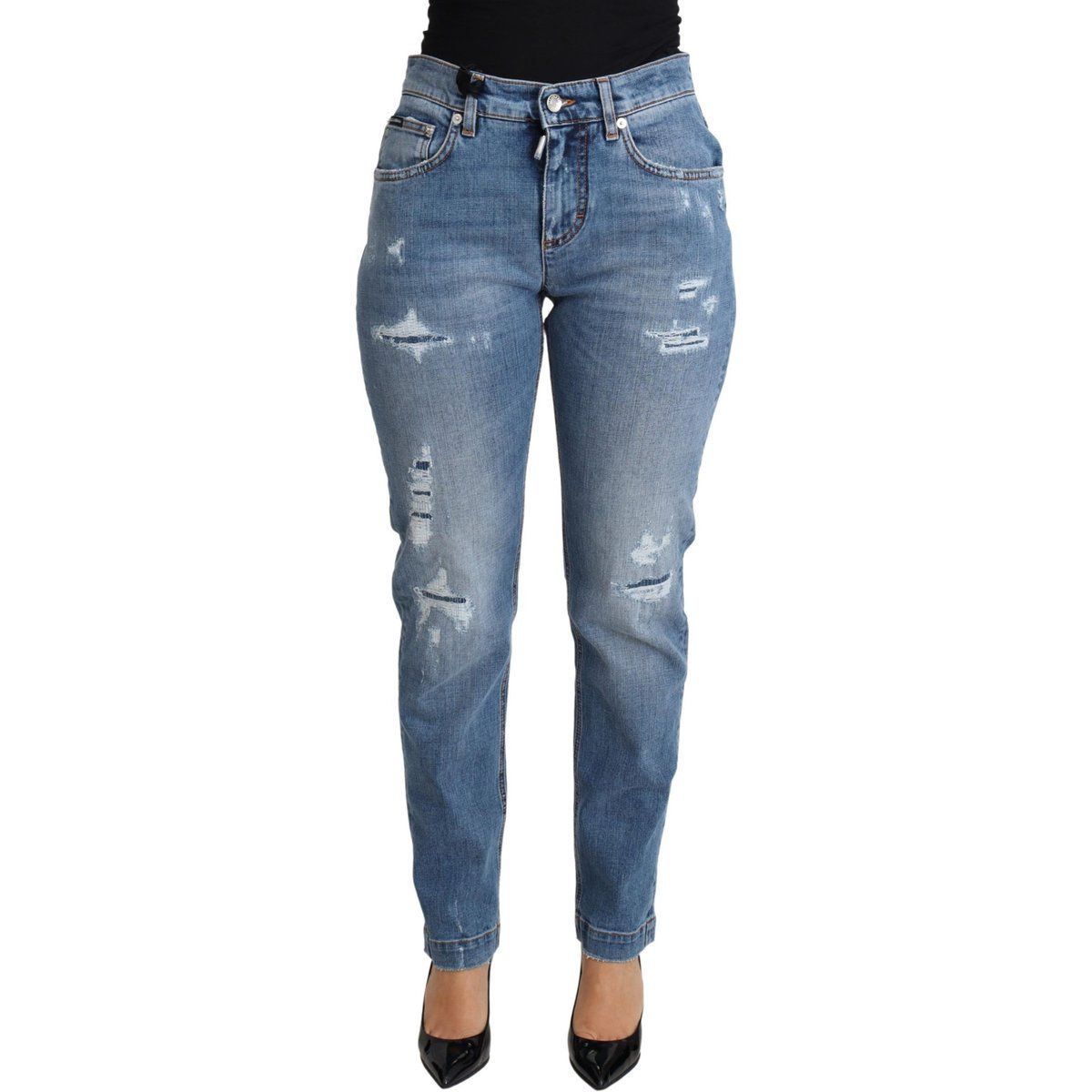 Distressed Straight Jeans in Hellblau