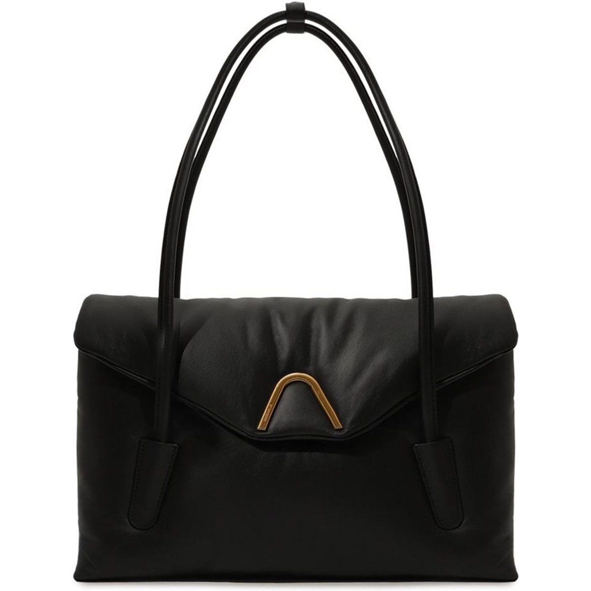 Gepolsterte Leder-Schultertasche mit Klappe