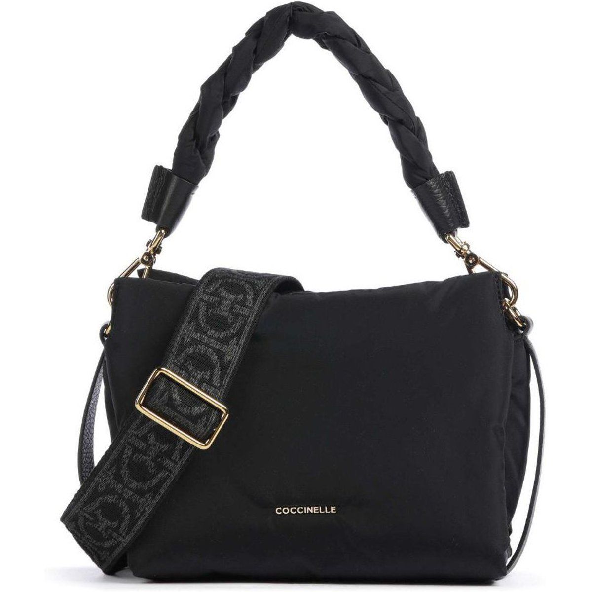 Gepolsterte Nylon-Handtasche mit geflochtenem Henkel