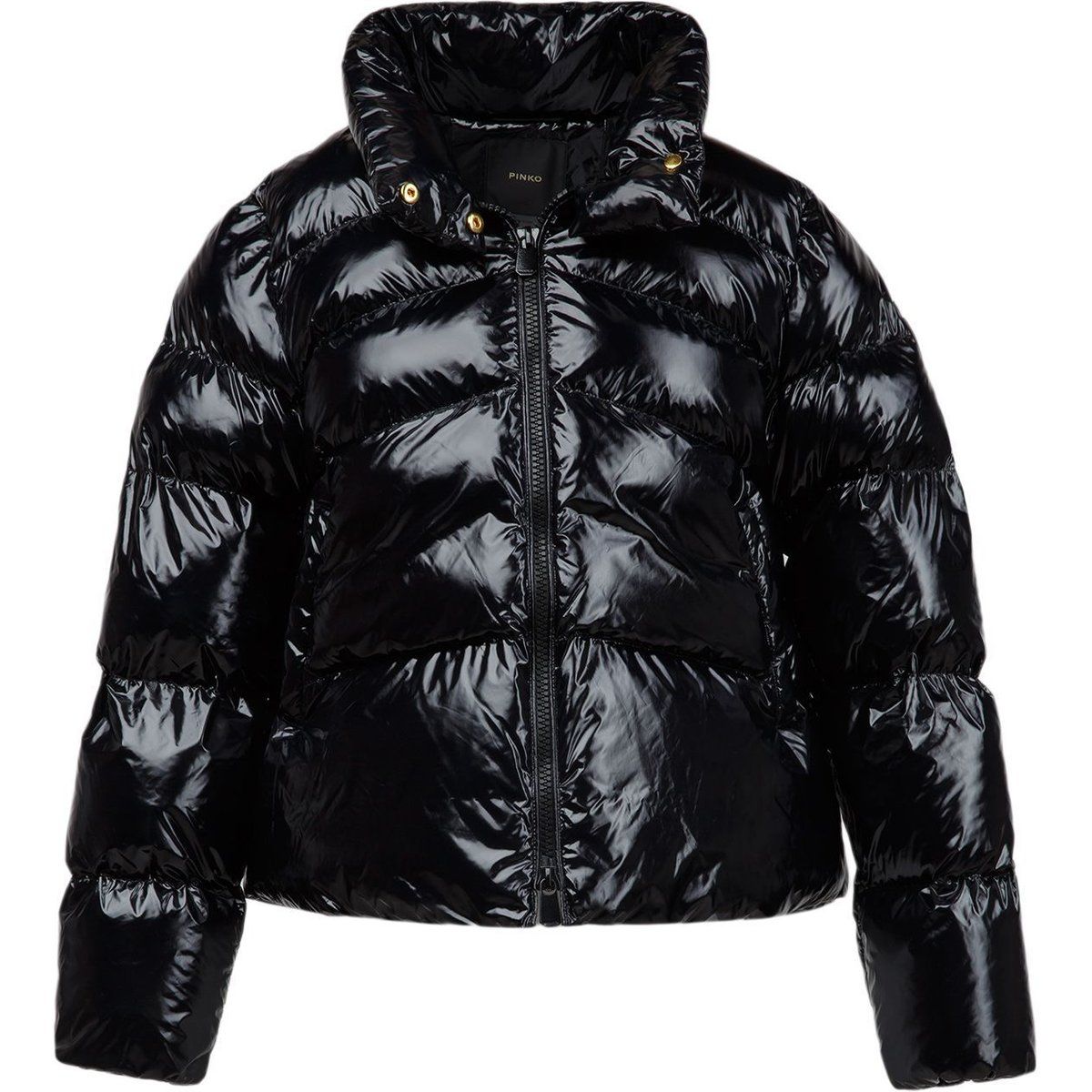 Glänzende Pufferjacke mit hohem Stehkragen