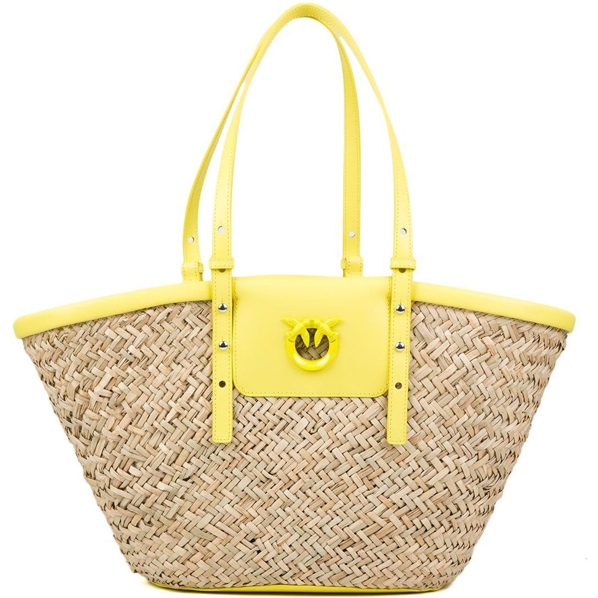 Geflochtene Strohtasche mit Lederbesatz